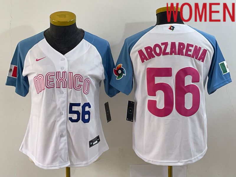 Women 2023 World Cub Mexico 56 Arozarena White Nike MLB Jersey1